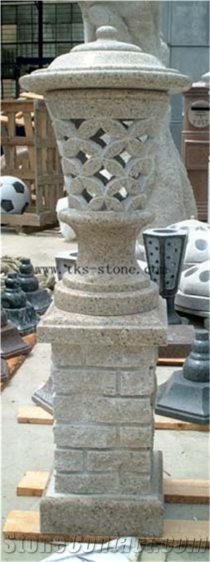 China Beige Granite Garden Lanterns,Chinese Granite Lamps,Lanterns Sculptures,Lamps Caving