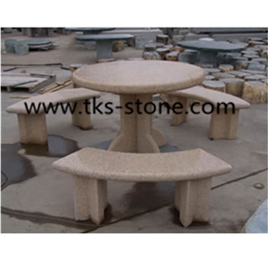 China Beige Table & Chair,Stone Table Sets, Beige Granite Bench,Round Table Top