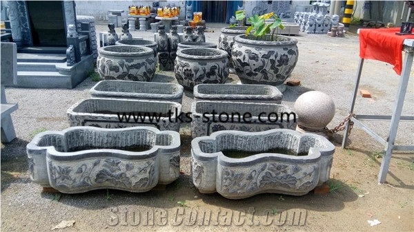 China Blue Limestone Carving Planter Vase Bench Cheap Price External Furniture Planter