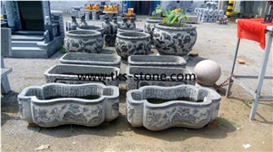 China Blue Limestone Carving Planter Vase Bench Cheap Price External Furniture Planter