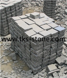 China Blue Limestone Cobble Stone/Cubestone,Cubestone Top Flamed Other Sides Natural,Blue Cube Stone Sides Split Finishing
