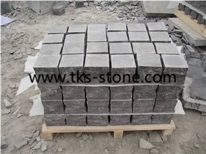China Blue Limestone Cobble Stone/Cubestone,Cubestone Top Flamed Other Sides Natural,Blue Cube Stone Sides Split Finishing