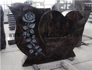 China Brown Granite Monument & Tombstone Caving,Heart Tombstones,Granite Western Style Tombstone & Monument,Monument Design,Headstones,Gravestone