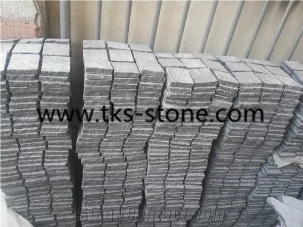 China G684 Black Basalt Netted Cube Stone,Flamed G684 Cube Stone/Cobble Stone,Flamed Basalt Black Paving Stone