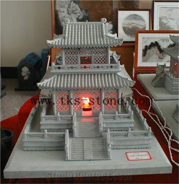 China Green Granite Shouse Lanterns, Building Model Lanterns