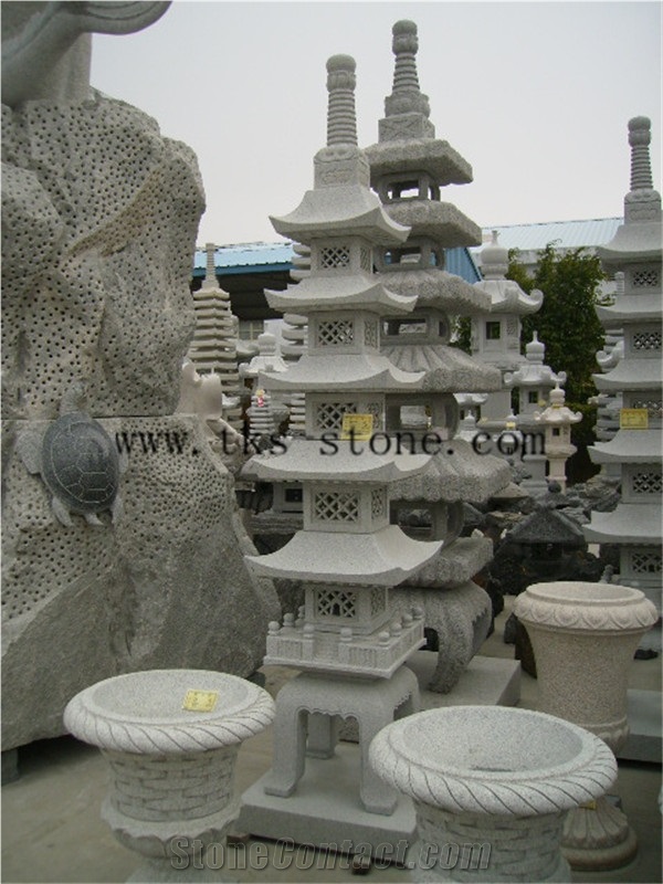 China Grey Granite Chinese Style High Tower Lamp, Grey Granite Lamps