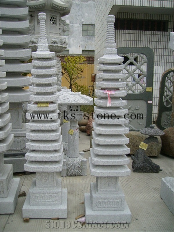 China Grey Granite Chinese Style High Tower Lamp, Grey Granite Lamps