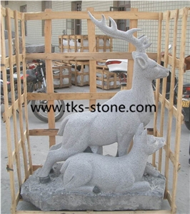 China Grey Granite Deer Sculpture & Statue,Stone Deer Caving,Grey Granite Animal Sculptures,Handcarved Sculptures,Garden Sculptures,Western Statues