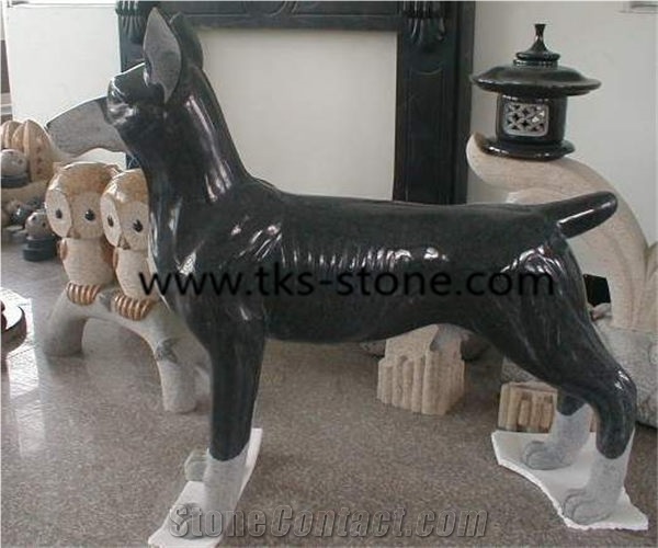 China Grey Granite Dog Sculpture & Statue,Stone Dog Caving,Grey Granite Animal Sculptures,Landscape Sculptures,Western Statues