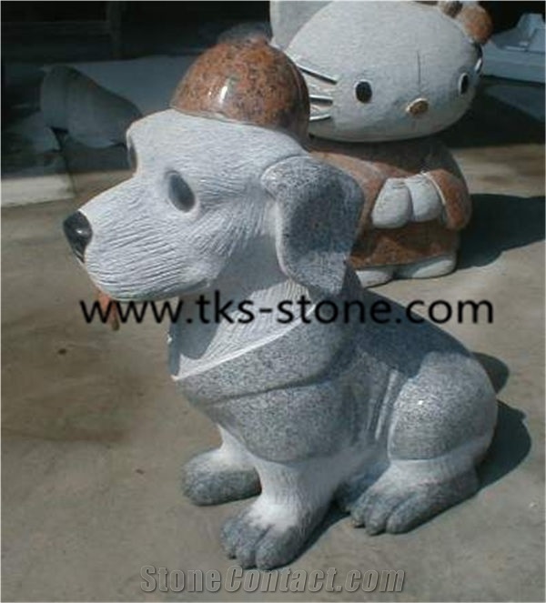 China Grey Granite Dog Sculpture & Statue,Stone Dog Caving,Grey Granite Animal Sculptures,Landscape Sculptures,Western Statues