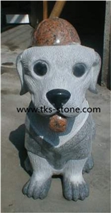 China Grey Granite Dog Sculpture & Statue,Stone Dog Caving,Grey Granite Animal Sculptures,Landscape Sculptures,Western Statues