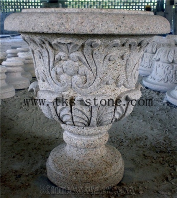 China Grey Granite Flower Pot,Stone Planter Boxes,Beige Granite Planter Pots, Landscaping Planters