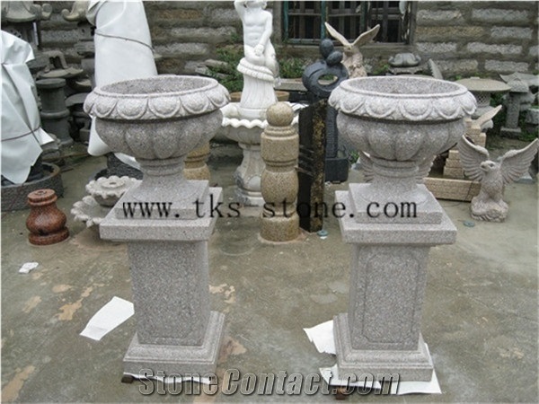 China Grey Granite Flower Pot,Stone Planter Boxes,Beige Granite Planter Pots, Landscaping Planters