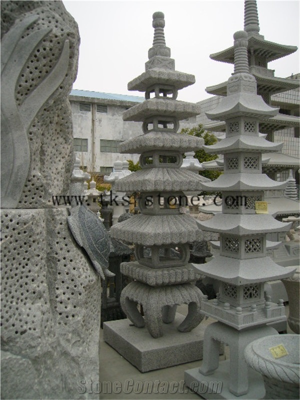 China Grey Granite Japanese Style Lanterns, Vintage Style Garden Lanterns
