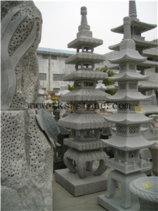 China Grey Granite Japanese Style Lanterns, Vintage Style Garden Lanterns