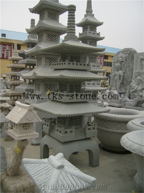 China Grey Granite Japanese Style Lanterns, Vintage Style Garden Lanterns