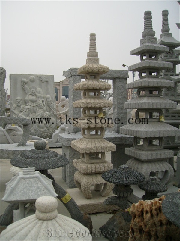 China Grey Granite Japanese Style Lanterns, Vintage Style Garden Lanterns