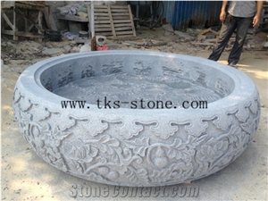 China Grey Granite Large Flower Pots,Huge Sculpture Exterior Planters