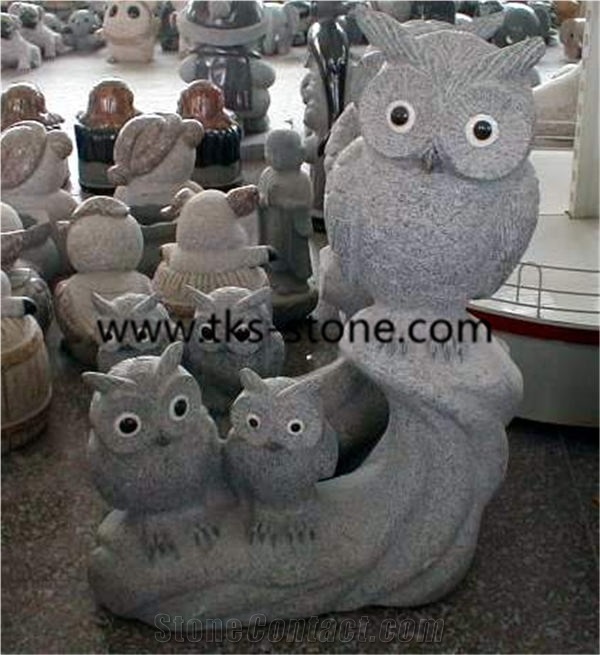 China Grey Granite Owl Sculpture & Statue,Stone Owl Caving,Grey Granite Animal Sculptures, Landscape Sculptures, Western Statues