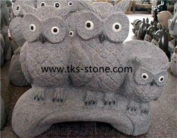 China Grey Granite Owl Sculpture & Statue,Stone Owl Caving,Grey Granite Animal Sculptures, Landscape Sculptures, Western Statues