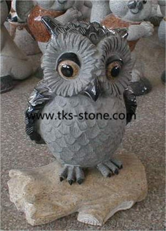 China Grey Granite Owl Sculpture & Statue,Stone Owl Caving,Grey Granite Animal Sculptures, Landscape Sculptures, Western Statues