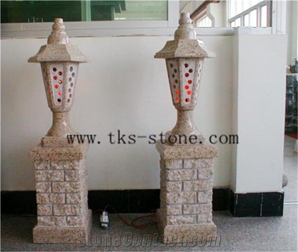 China Natural Stone Lanterns Caving,Beige Granite Garden Lanterns & Lamps,Japanese Lanterns,Exterior Lamps
