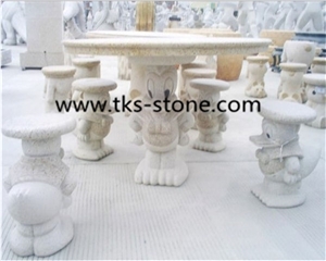 China Yellow Granite Tables & Chairs,Table Sets,Yellow Granite Garden Tables,Stone Furniture,Caved Tables,Round Table Top