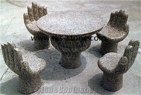 China Yellow Granite Tables & Chairs,Table Sets,Yellow Granite Garden Tables,Stone Furniture,Caved Tables,Round Table Top