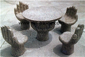 China Yellow Granite Tables & Chairs,Table Sets,Yellow Granite Garden Tables,Stone Furniture,Caved Tables,Round Table Top