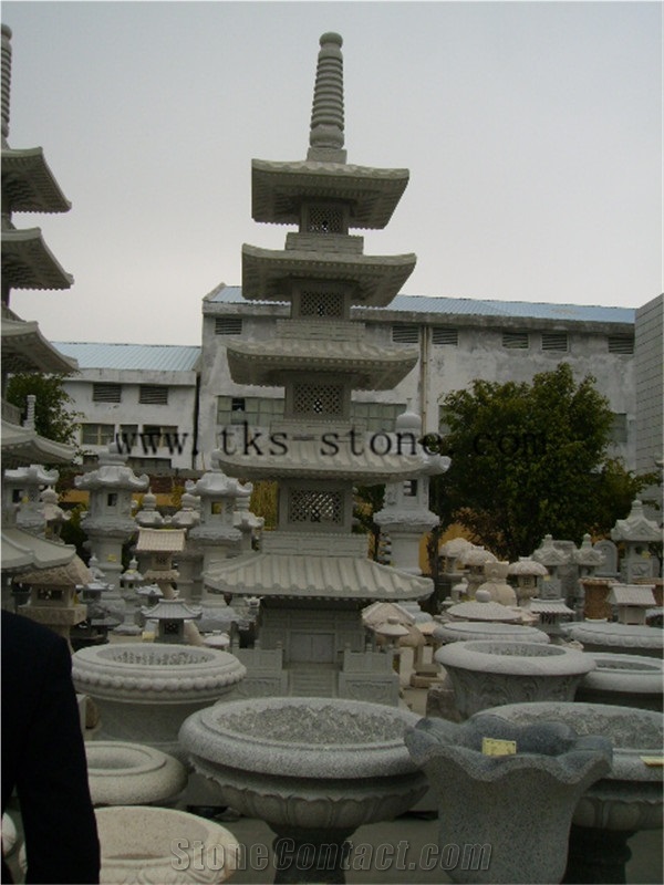 Chinese Grey Granite Height Garden Lanterns