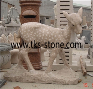 Deer Sculpture & Statue,Stone Deer Caving,Beige Granite Animal Sculptures,Garden Statues