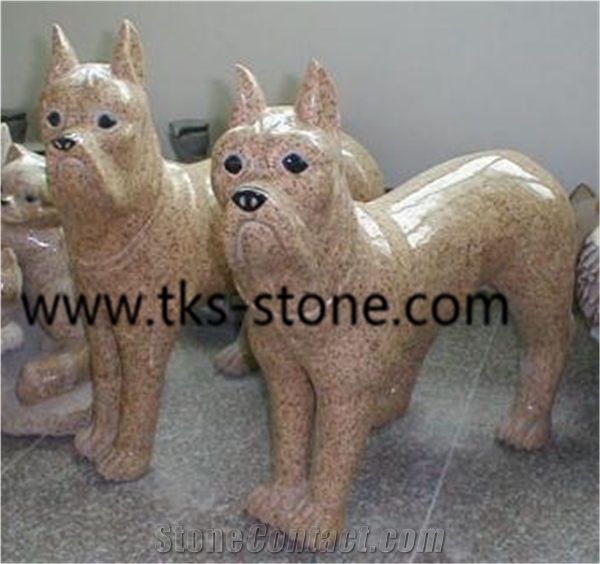 Dog Granite Sculpture & Statue,Yellow Granite Animal Sculptures,Garden Sculptures,Caving Dogs,Statues
