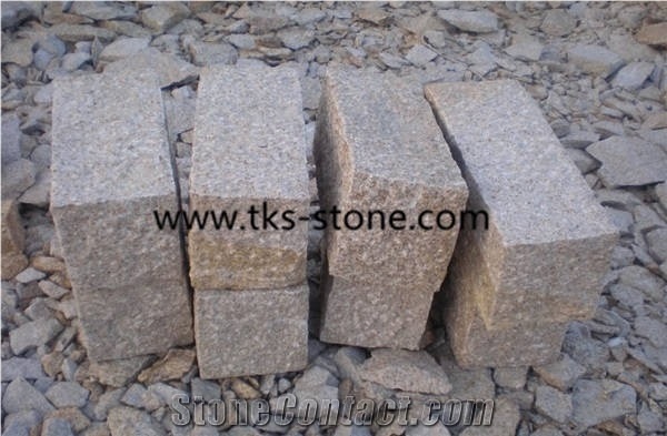 G682 Granite,Sunset Gold,Rusty Yellow,Giallo Yellow Granite Cubestone,Granite Cobble Stone