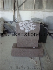 Gorge Red Granite Monument Tombstone,Flower Carving Western Style Tombstones