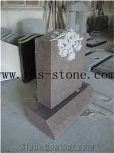 Gorge Red Granite Monument Tombstone,Flower Carving Western Style Tombstones