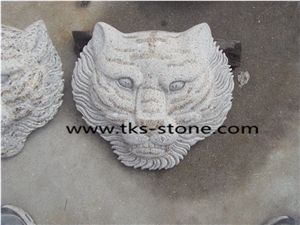 Granite Tiger Head Statues,Tiger Head Caving,Beige Granite Tiger Head Sculpture,Animal Sculptures
