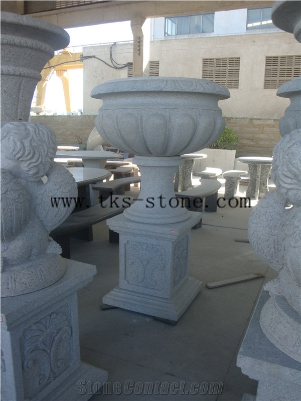 Grey Granite High Feet Flower Pots, Custom Flower Pots