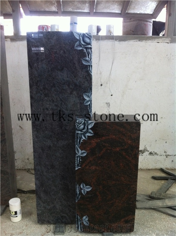 India Aurora Panama Blue Flower Carving Granite Monument & Tombstone,Double Monuments,Germany Style Tombstone