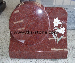 Indian Red Granite Tombstone & Monument,Flower Carving Tombstone & Monument,Custom Monuments, Western Style Tombstones,Headstones,Monument Design