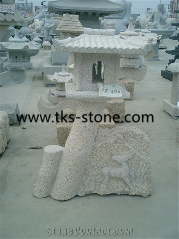 Lanterns&Lamps, Beige Granite Lanterns, Garden Lamps, Japanese Lanterns, Sculpture Beige Granite Japanese Lanterns