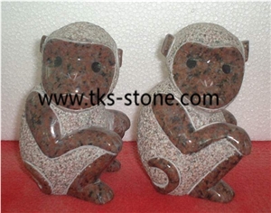 Monkey Sculpture & Statue,Beige Granite Animal Sculptures,Stone Monkey Caving,Western Statues,Garden Sculptures