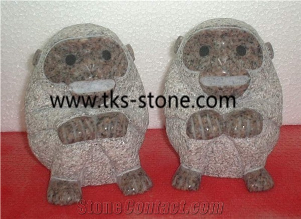 Monkey Sculpture & Statue,Beige Granite Animal Sculptures,Stone Monkey Caving,Western Statues,Garden Sculptures