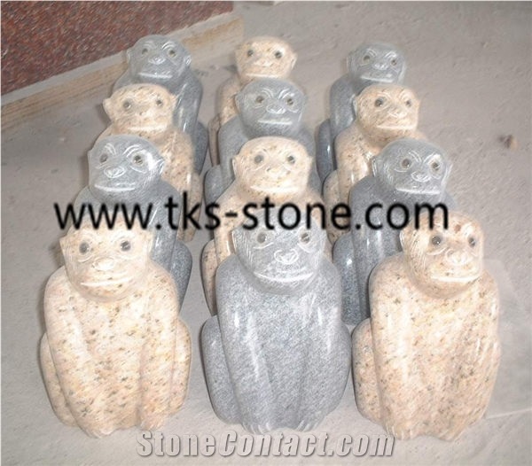Monkey Sculpture & Statue,Beige Granite Animal Sculptures,Stone Monkey Caving,Western Statues,Garden Sculptures