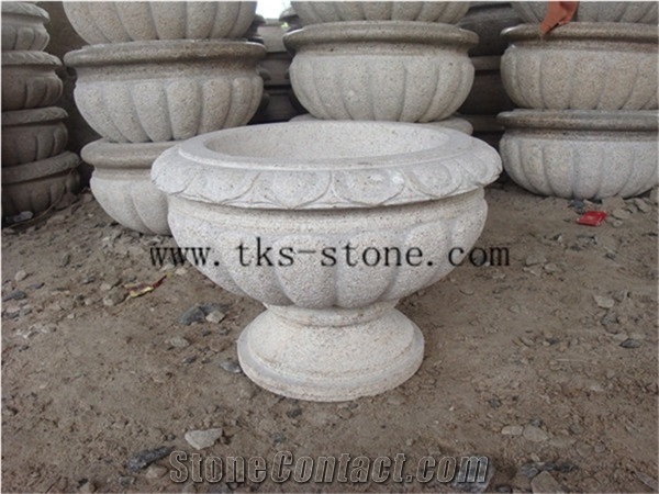 Outdoor Carving Planters, Grey Granite Flower Pot
