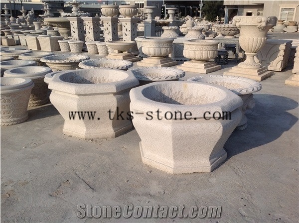 Outdoor Carving Planters, Grey Granite Flower Pot