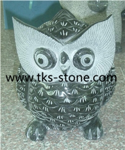 Owl Sculpture & Statue,Beige Granite Animal Sculpture,Garden Sculpture,Stone Animal Statue,Handcrafts,Handcarved Statues