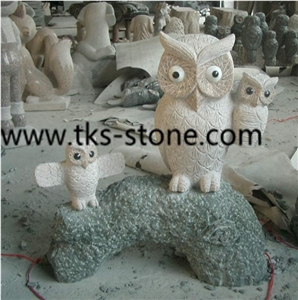 Owl Sculpture & Statue,Beige Granite Animal Sculpture,Garden Sculpture,Stone Animal Statue,Handcrafts,Handcarved Statues