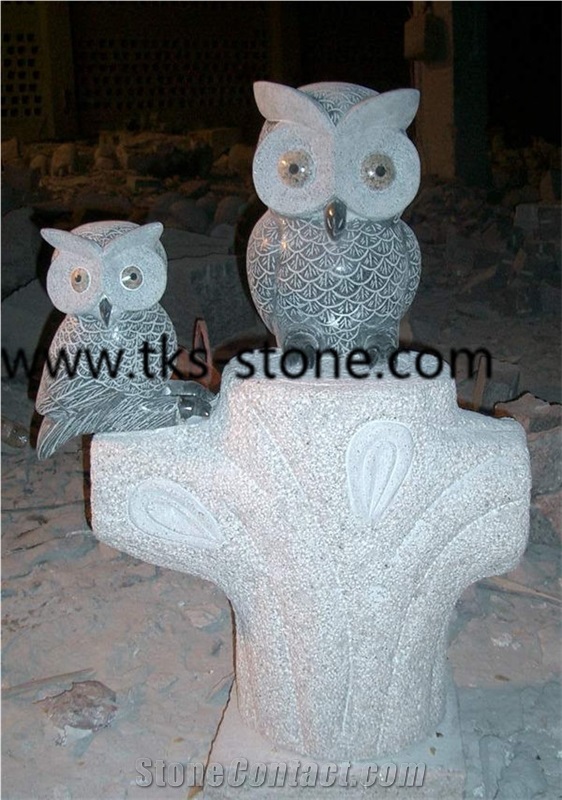 Owl Sculpture & Statue,Beige Granite Animal Sculpture,Garden Sculpture,Stone Animal Statue,Handcrafts,Handcarved Statues