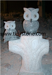 Owl Sculpture & Statue,Beige Granite Animal Sculpture,Garden Sculpture,Stone Animal Statue,Handcrafts,Handcarved Statues