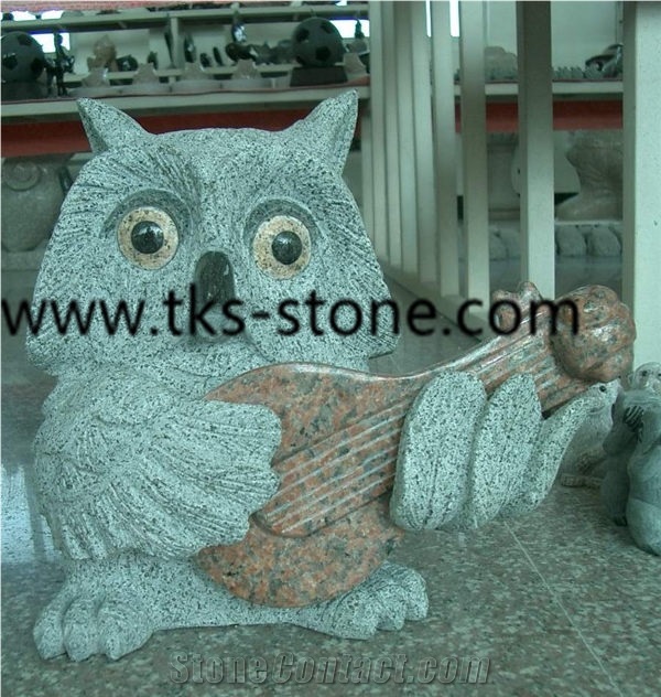 Owl Sculpture & Statue,Beige Granite Animal Sculpture,Garden Sculpture,Stone Animal Statue,Handcrafts,Handcarved Statues